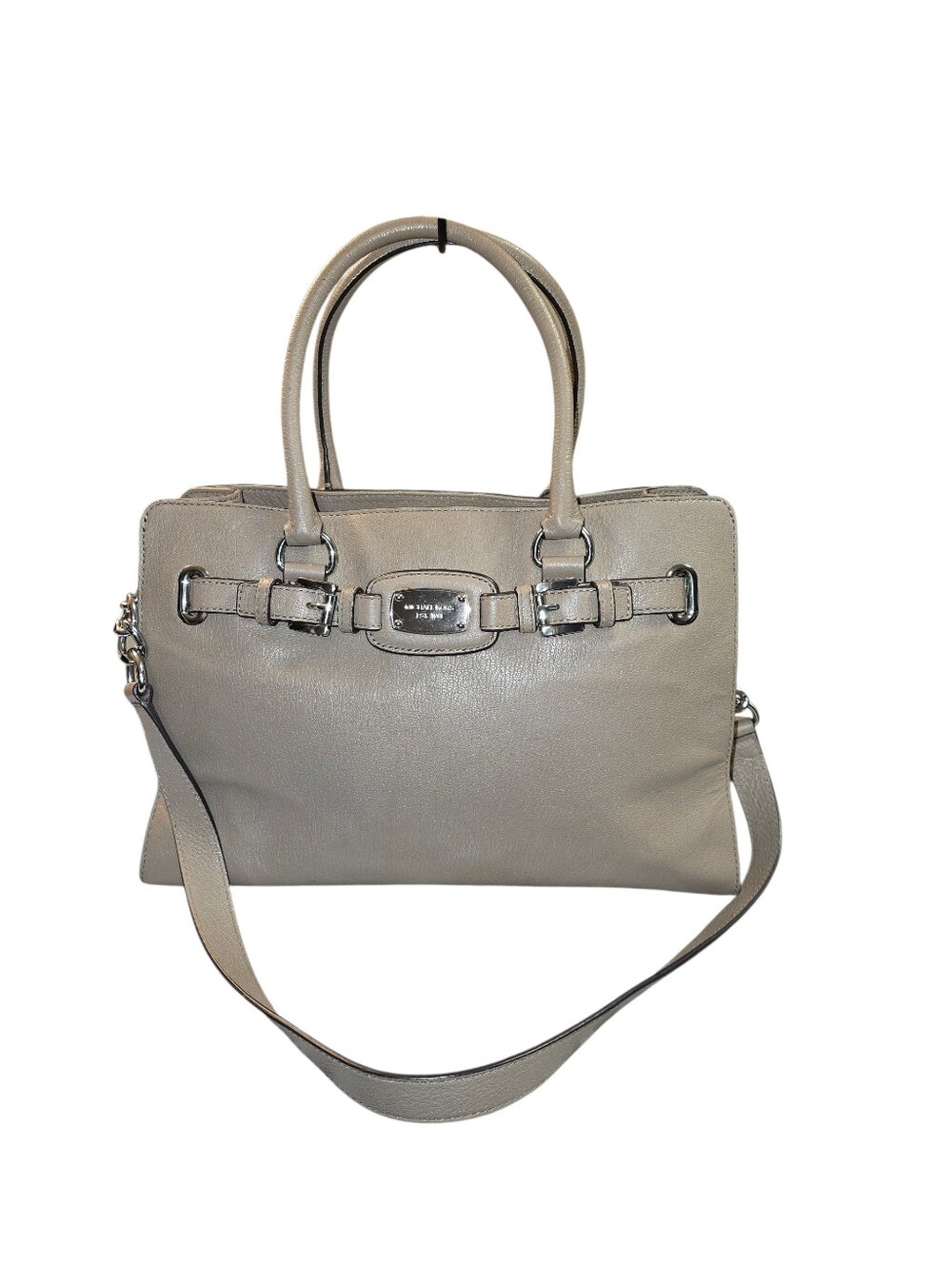 Michael Kors Hamilton satchel handbag with silver hardware.